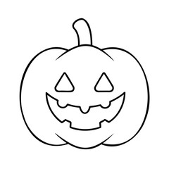Simple outline illustration of a smiling carved halloween pumpkin ideal for coloring or decoration