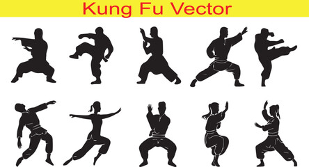 Kung Fu Silhouette Icon Collection Set Vector Illutration on White Background