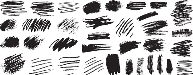 Brush Stroke Collection. Black Ink Vector Textures Isolated on White Background.