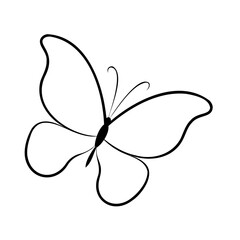 Simple and elegant outline vector illustration of a butterfly with curved wings on white background