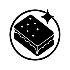 Simple cleaning icon featuring a sponge and sparkling element on a white background