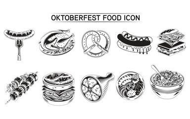 Hand Drawn Oktoberfest Food Vector Icons  silhouette Traditional German Cuisine Illustration Set