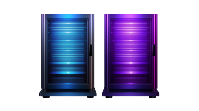 Glowing Server Racks on Transparent Background