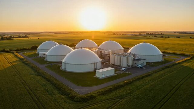 Biogas Plant at Sunset: Sustainable Energy Production