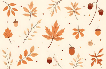 Seamless pattern with leaves, acorns and berries, autumn, textile and paper pattern, holiday background, pattern, banner, thanksgiving, halloween