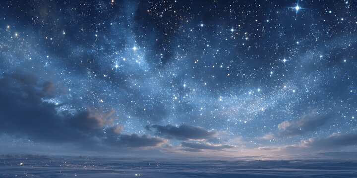 Enchanting night sky with a myriad of twinkling stars and ethereal clouds