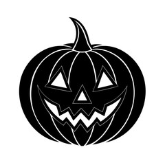 Silhouette of a grinning carved pumpkin face on a clean white background for halloween festivities