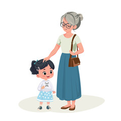 grandmother with granddaughter cartoon vector flat design	