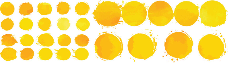 Watercolor Yellow Circle Brush Strokes, Vector Illustration.
