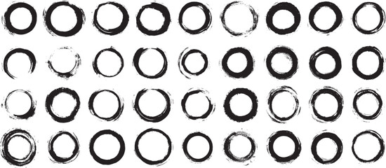 Grunge Circles Vector Set, Black Brush Stroke Frames Isolated on White Background.