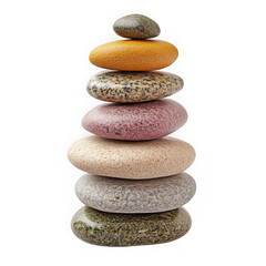 Stack of colorful polished stones isolated on transparent background