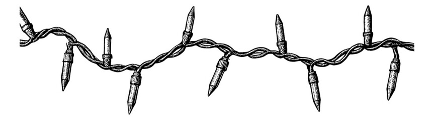 Detailed Engraving Style Illustration of a String of Christmas Lights