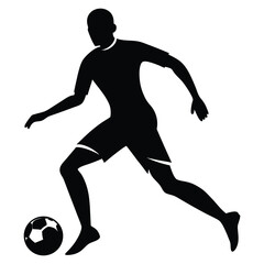 Naklejka premium Man kicking soccer ball in action shot from side view
