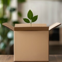 Green Plant Growing from Eco-Friendly Cardboard Box