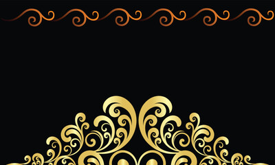 Elegant Gold Filigree Scrollwork Border on Black Background – Luxury Vector Frame