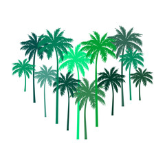 Logo vacaciones de verano. Siluetas de palmeras formando un corazón. Grupo de las palmas