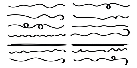 Set of black hand drawn marker pen stroke line. vector illustration on white background.