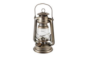 Antique metal oil lantern with handle isolated on transparent background