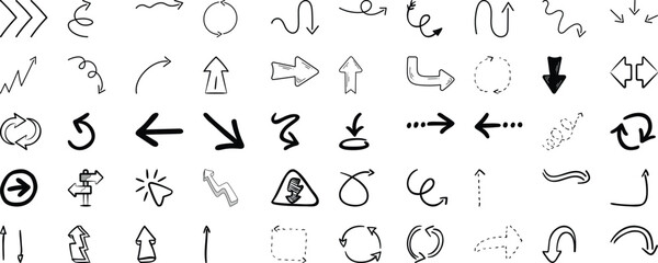 Hand drawn arrow icons set collection various directions