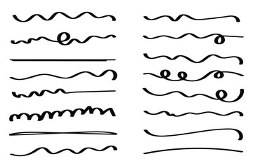 Set of black hand drawn marker pen stroke line. vector illustration on white background.