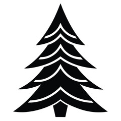 Obraz premium Simplified black silhouette of a fir tree with layered branches on a plain background
