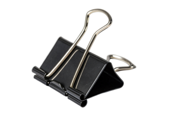 Black metal binder clip isolated on transparent background