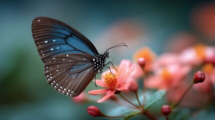 Butterfly perches delicately on a peachcolored blossom