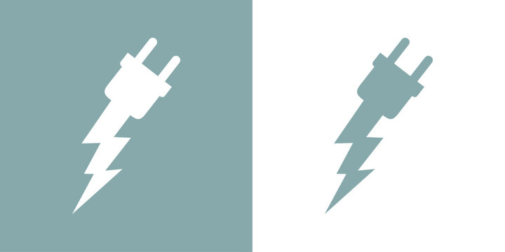 Logo electricidad y energ&iacute;a	. Silueta de rayo o rel&aacute;mpago con enchufe el&eacute;ctrico 