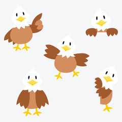 Eagle cartoon in many actions
