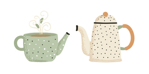 Charming Teapot and Cup Illustration Perfect for Cozy Home Decor and Tea-Loving Designs