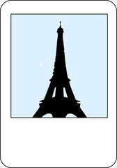 Minimalist vector silhouette of Eiffel Tower against light blue sky background, perfect for travel, tourism, and design projects