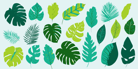Tropical Leaf Clipart Collection of Diverse Green Leaves for Design