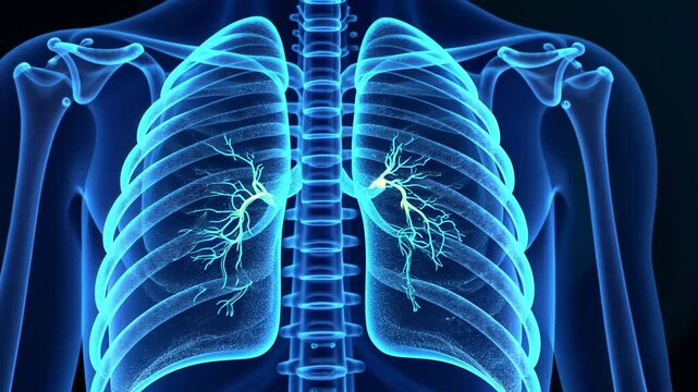 X-ray lung, chest radiography, pulmonary health. Respiratory analysis. Bronchioles expand during deep inhalation. Lung capacity increases vital endurance. Respiratory function enhances cellular