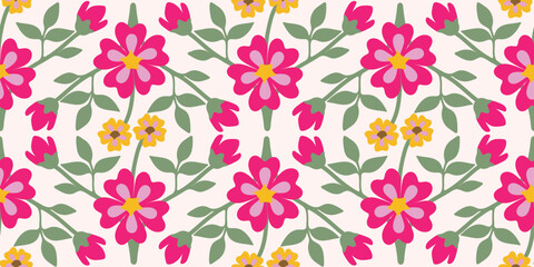 Fototapeta premium Abstract artistic Florals seamless pattern background vector. Colorful botanical wallpaper with flower, foliage. Design for prints, cover, fabric, packaging, wall art, home decor.