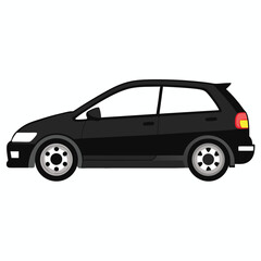 Sleek black sports car, a luxury vehicle, isolated on white, showcasing classic design and shiny metal wheels