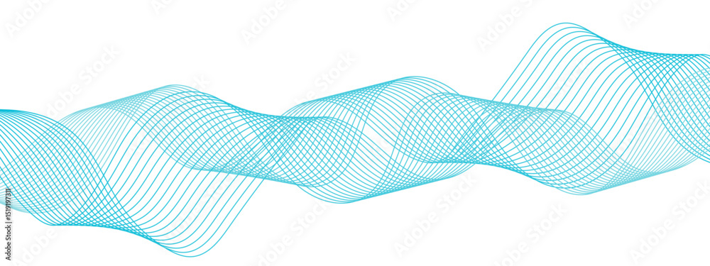 Leinwandbilder Abstract wave design with series of flowing, overlapping sinusoidal curves gradient from deep blue to cyan. Sense of motion and fluidity. Weave overlap harmoniously modern, elegant, dynamic frequency