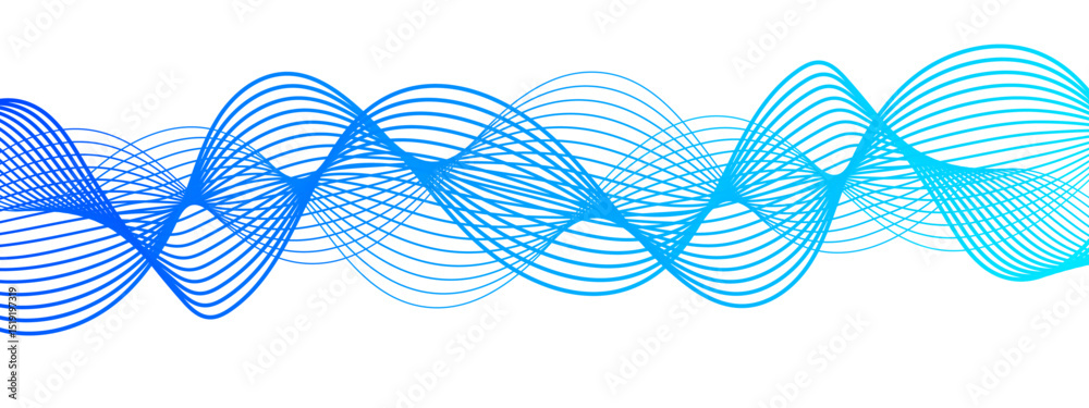 Aufkleber Abstract wave design with series of flowing, overlapping sinusoidal curves gradient from deep blue to cyan. Sense of motion and fluidity. Weave overlap harmoniously modern, elegant, dynamic frequency