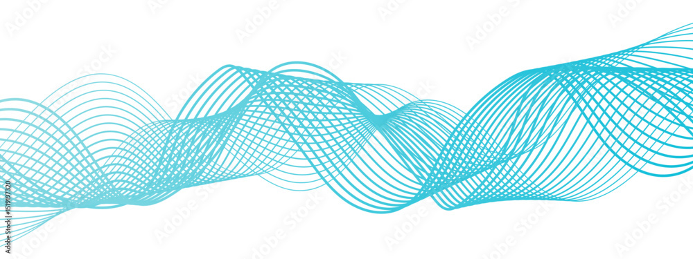 Leinwandbilder Abstract wave design with series of flowing, overlapping sinusoidal curves gradient from deep blue to cyan. Sense of motion and fluidity. Weave overlap harmoniously modern, elegant, dynamic frequency