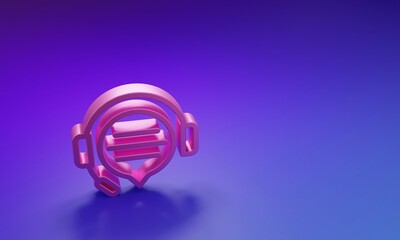 Pink Headphones with speech bubble chat icon isolated on purple-blue background. Support customer service, hotline, call center, faq, maintenance. Minimalism concept. 3D render illustration