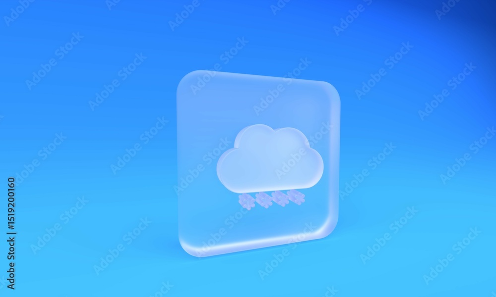 Fototapete frosted glass cloud with snow icon isolated on blue background. cloud with snowflakes. single weathe