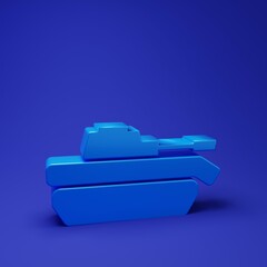 Blue Military tank icon isolated on blue background. Minimalism concept. 3D render illustration