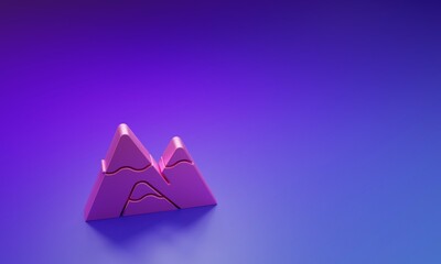 Naklejka premium Pink Mountains icon isolated on purple-blue background. Symbol of victory or success concept. Minimalism concept. 3D render illustration