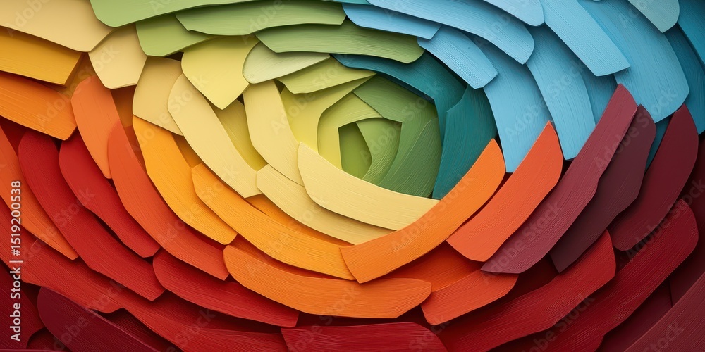 Aufkleber A vibrant spiral of layered, textured paper in a rainbow gradient, creating a dynamic and colorful abstract pattern.