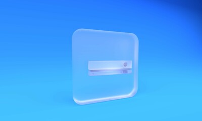 Frosted glass Video game console icon isolated on blue background. Square frosted glass button. 3D render illustration