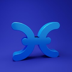 Fototapeta premium Blue Pisces zodiac sign icon isolated on blue background. Astrological horoscope collection. Minimalism concept. 3D render illustration