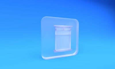 Frosted glass Big bed for two or one person icon isolated on blue background. Square frosted glass button. 3D render illustration