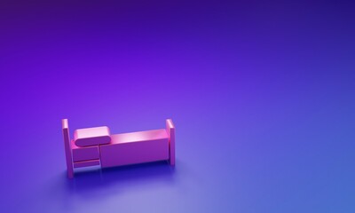 Pink Bed icon isolated on purple-blue background. Minimalism concept. 3D render illustration