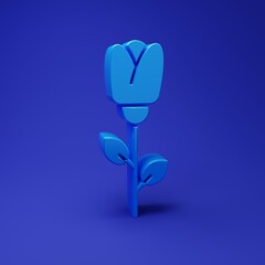 Blue Flower rose icon isolated on blue background. Minimalism concept. 3D render illustration