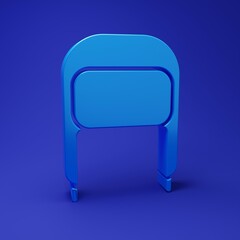 Blue Winter hat with ear flaps icon isolated on blue background. Minimalism concept. 3D render illustration