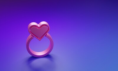 Pink Wedding rings icon isolated on purple-blue background. Bride and groom jewelry sign. Marriage symbol. Diamond ring. Minimalism concept. 3D render illustration